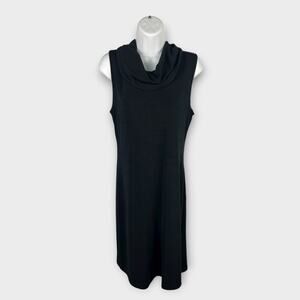 90s Black Stretch Sleeveless Cowl Neck Packable Knee Length Dress LBD‎ Medium 8